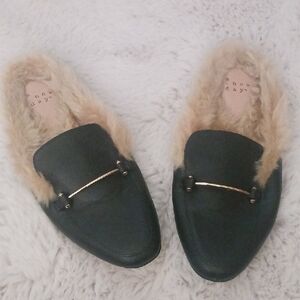 A New Day Women's Black Mules with Faux Fur Lining